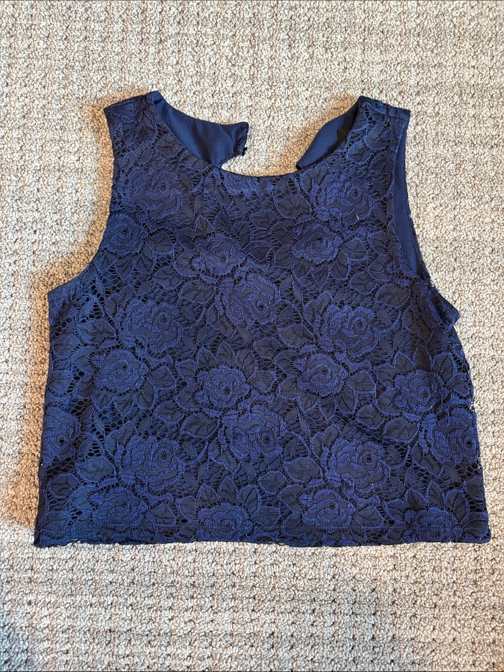 Zunie Navy Floral Lace Sleeveless Crop Camisole and Matching Skirt